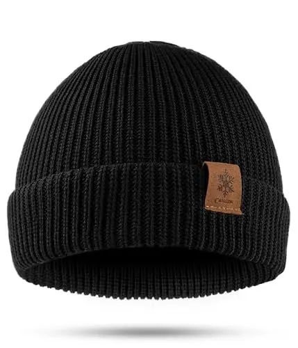 Produktbild: CAOZITOU Mütze Herren Damen Winter, Merino Warme Wintermütze Thermo Beanie Strickmütze Weiche Bequem für Outdoor Fahren Ski (DE/NL/SE/PL, Alphanumerisch, Einheitsgröße, Schwarz 02)