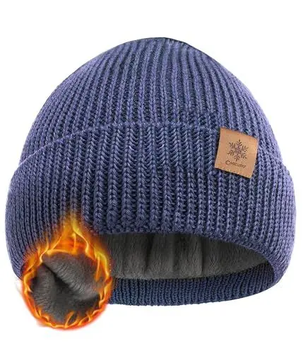 Produktbild: CAOZITOU Mütze Herren Damen Winter, Merino Warme Wintermütze Thermo Beanie Strickmütze Weiche Bequem für Outdoor Fahren Ski (DE/NL/SE/PL, Alphanumerisch, Einheitsgröße, Marineblau)