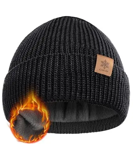 Produktbild: CAOZITOU Mütze Herren Damen Winter, Merino Warme Wintermütze Thermo Beanie Strickmütze Weiche Bequem für Outdoor Fahren Ski (DE/NL/SE/PL, Alphanumerisch, Einheitsgröße, Schwarz)