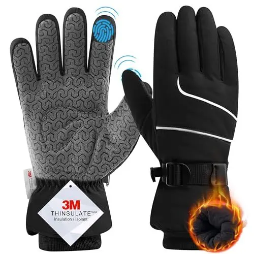 Produktbild: CAOZITOU Winterhandschuhe Herren Damen,3M Thinsulate Skihandschuhe Wasserdicht Warme Touchscreen Handschuhe fur Skifahren Wandern Radfahren Motorradfahren(Schwarz,L