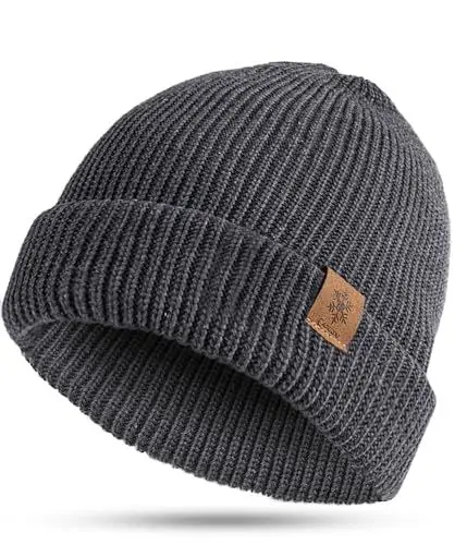 Produktbild: CAOZITOU Mütze Herren Damen Winter, Merino Warme Wintermütze Thermo Beanie Strickmütze Weiche Bequem für Outdoor Fahren Ski (DE/NL/SE/PL, Alphanumerisch, Einheitsgröße, Dunkelgrau 02)