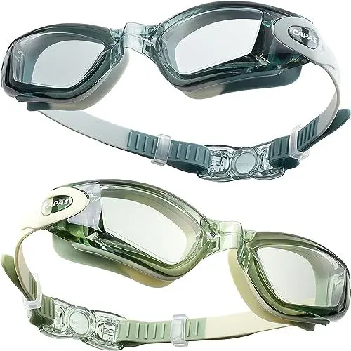 Produktbild: CAPAS Schwimmbrille Kinder, 2er Pack Wasserdicht Anti-Beschlag Anti-UV Wasser Pool Schwimmen Klasse Brillen für Jungen Mädchen von 4–12 Jahren (Jodan Almonds Series #04)