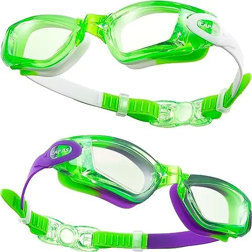 Produktbild: CAPAS Schwimmbrille Kinder, 2er Pack Wasserdicht Anti-Beschlag Anti-UV Wasser Pool Schwimmen Klasse Brillen für Jungen Mädchen von 4–12 Jahren (Sprinkles Rainbow Series #02)