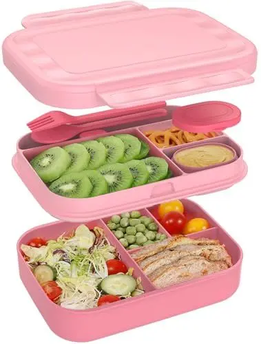 Produktbild: CAPERCI Brotdose Kinder mit Fächern - 1400ml Lunchbox Kinder Bento Box mit Unterteilung Auslaufsicher Brotbox für Mädchen & Jungen Schule, Kindergarten, Ausflüge（Lila）