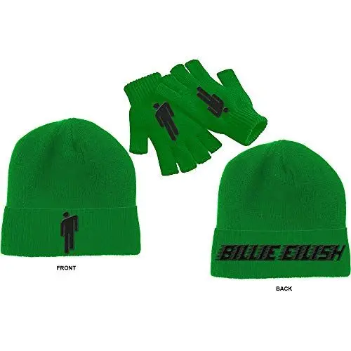 Produktbild: Billie Eilish Mütze Beanie and Glove Set Blohsh Logo Nue offiziell Grün Unisex Taille Unique