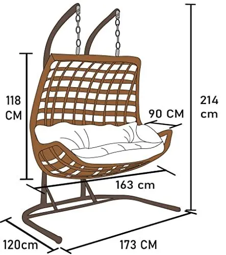 Produktbild: Capri Swing Hängesessel Capri Hängesessel Cunda mit Gestell Double Rattan 230 Kg Hängekorb (grau)
