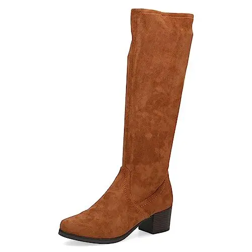Produktbild: CAPRICE Damen Hohe Stiefel mit Absatz Airmotion bis zum Knie Blockabsatz Weite G, Braun (Brandy Stretch), 38.5 EU