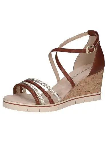 Produktbild: CAPRICE Damen Sandalen mit Keilabsatz mit verstellbarem Riemchen Sommer, Braun (Cognac/Gold), 39 EU