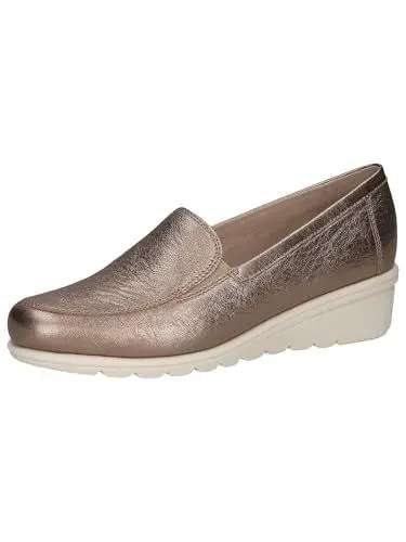 Produktbild: CAPRICE Damen Slipper aus Leder mit Keilabsatz, Beige (Taupe Metallic), 40 EU