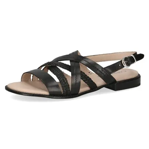 Produktbild: CAPRICE Damen Sandalen flach aus Leder mit Fußbett, Schwarz (Black Nappa), 38 EU