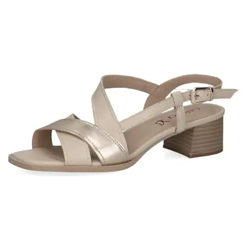 Produktbild: CAPRICE Damen Sandalen mit Absatz aus Leder mit Fußbett, Weiß (Offwhite Comb), 39 EU