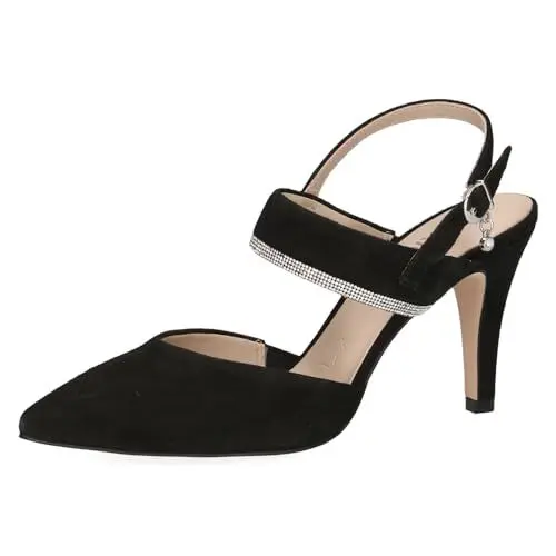 Produktbild: CAPRICE Damen Slingpumps aus Leder Glitzer, Schwarz (Black Suede), 38.5 EU