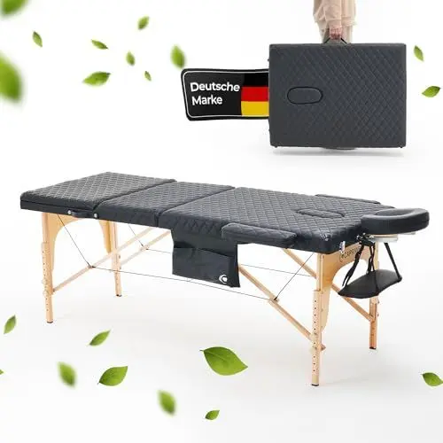 Produktbild: Capriwell – Liege für Massage – Massageliege – ideal für Kopfmassage – aus Kunstleder (PVC) – kommt mit Gesichtspolster, Armablagen, Kopfstütze mit Kissen, 2X seitliche Armstützen – Schwarz