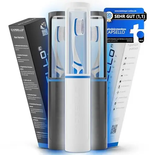 Produktbild: Capsello Zahnbürsten Etui, Zahnbürstenbox, Zahnputzbecher Set - Hygienischer Begleiter für saubere Zähne - Toothbrush Holder, Reisezahnbürste Organizer, Zahnbürstenbecher (Weiß)