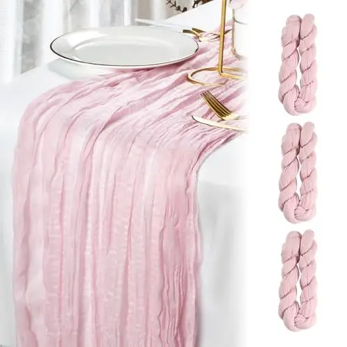 Produktbild: Capslpad 3 Stück Käsetuch Tischläufer Rosa 90x300cm Lange Gaze Tischläufer Rustikale Gaze Stoff Tischdecke Durchsichtige Boho Tischdecke Käsetuch Tafelaufsatz für Veranstaltungen Urlaub Party Braut