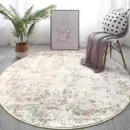 Produktbild: Capslpad Abstrakt Teppich Rund 135cm Moderner rutschfest Teppiche Wohnzimmer Runder Hochflor Waschbar Rund Teppiche Kurzflor Weich Runder Teppich Beige for Wohnzimmer Schlafzimmer Studie Heimbüro