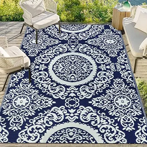 Produktbild: Capslpad Wasserdicht Outdoor Teppich 150x245cm Reversible Geometrie Kunststoff Strohmatte UV-beständiger Campingbereich Teppich für Picknickteppich RV Deck Garten Hinterhof Strand, Beige