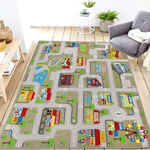Produktbild: Capslpad Kinder Spielmatten 150x200cm Waschbarer Autorenn-Kinderteppich rutschfest Stadt Teppiche Auto Straßen Interaktives Spielmatte für Schlafzimmer Spielzimmer Klassenzimmer Kinderzimmer Dekor
