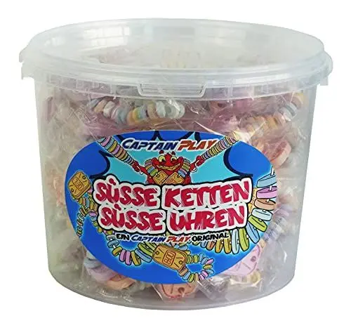 Produktbild: CAPTAIN PLAY Retro Süßigkeiten Box mit Süße Uhren und Süße Ketten Mix, 50 Stück in Einzelverpackung, 1er Pack (1 x 762g)