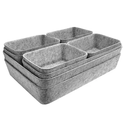 Produktbild: CaptainFive 8 Stück Schubladen Organizer, Stapelbare Filz-Aufbewahrungsboxen, Schubladen Ordnungssystem für Schreibtisch, Schminktisch, Nachttisch, Schrank (Hellgrau)