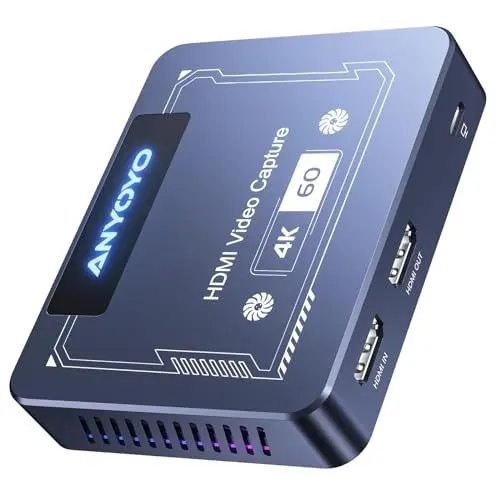 Produktbild: Capture Card, ANYOYO 4K60 Video Grabber, HDR & VRR Capture and Passthrough, Nahezu Null Latenz HDMI Video Capture Card Kompatibilität für Streaming & Gaming, Switch, PS5/4, Kamera, Windows/Mac