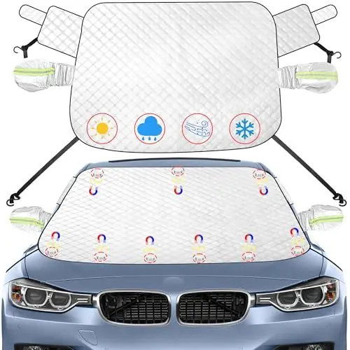 Produktbild: Car Windshield Cover - 600D Windshield Snow Cover with Magnet Protects Side Mirror Cover, Waterproof & Standard Winter Frost Hail Protector for Most Car, Truck, SUV, Van and MPV (59 x 50 Inch)