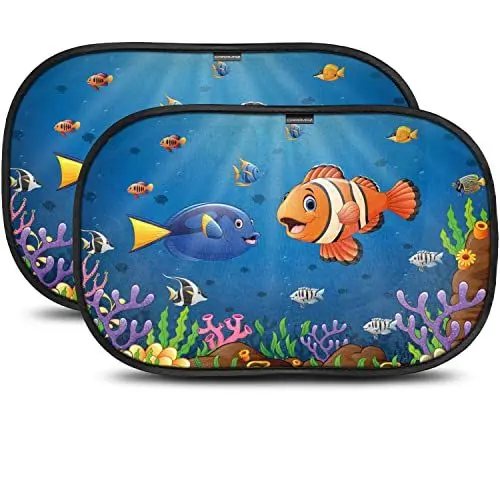 Produktbild: CARAMAZ Sonnenschutz Auto Baby mit zertifiziertem UV Schutz, universell passend 48 x 30 cm, 2 Stück Sonnenblende, mit Saugnäpfen