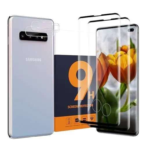 Produktbild: Carantee 2 + 2 Stück Hartglas für Samsung Galaxy S10 Plus, ölabweisend, 9H Härte Samsung S10 Plus Hartglas + Kameraschutz, keine Blasen, HD Galaxy S10 Plus Displayschutzfolie