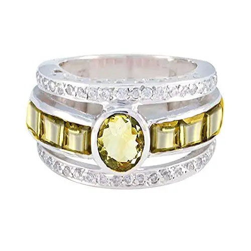Produktbild: CaratYogi 925 Sterling Silber Citrine Edelstein Prinzessin Ewigkeit Band Ringe Birthstone Schmuck Chakra Healing Statement Ringe für Männer und Frauen Größe 50