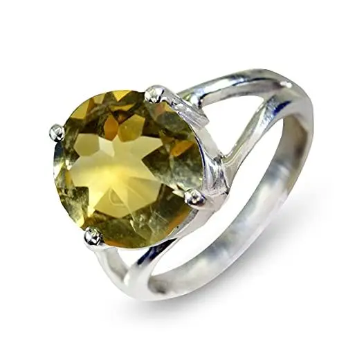 Produktbild: CaratYogi 925 Sterling Silber Natürliche Citrin Runde Edelstein Versprechen Ring Birthstone Modeschmuck Eheringe Ringe für Männer und Frauen Größe 56