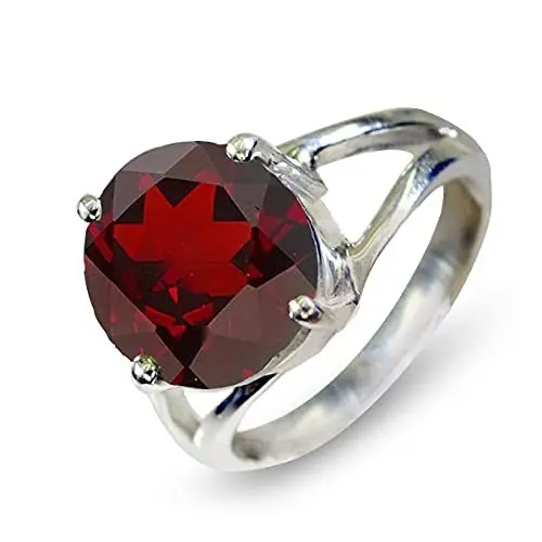 Produktbild: CaratYogi 925 Sterling Silber Natural Granat Runder Edelstein Versprechen Ring Birthstone Modeschmuck Eheringe Ringe für Männer und Frauen Größe 70