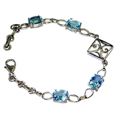 Produktbild: CaratYogi Echt Blau Topas Silber Frauen Armband Link Stil Karabinerverschluss Design Schmuck L 6,5-8 Zoll