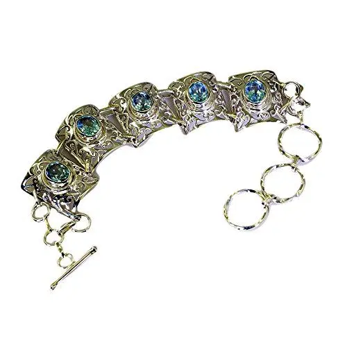 Produktbild: CaratYogi Echt Blau Topas Silber Link Armband Für Frauen Dezember Birthstone Knebelverschluss L 6,5-8 Zoll