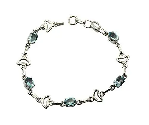 Produktbild: CaratYogi Echter Blauer Topas Stein Silber Link Stil Armband Für Mädchen Frühling Ringschließe L 6,5-8 Zoll