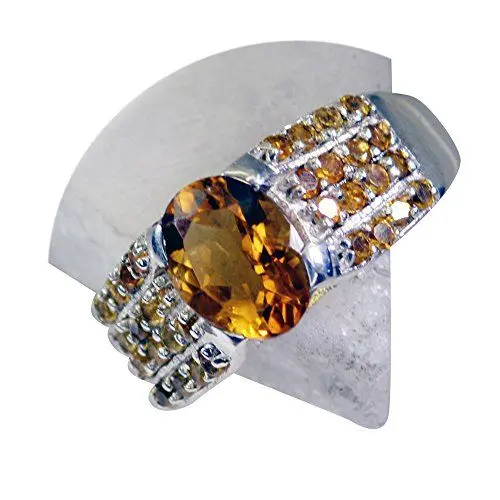 Produktbild: CaratYogi Echter Citrin-Stein im silbernen Ring - astrologischer Oval-Pflasterstil mit facettierten, handgefertigten Größen 54 (17.2)