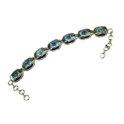 Produktbild: CaratYogi Edles Design Echter Blauer Topas Silber Link Armband Für Frauen Frühling Ringschließe L 6,5-8 Zoll