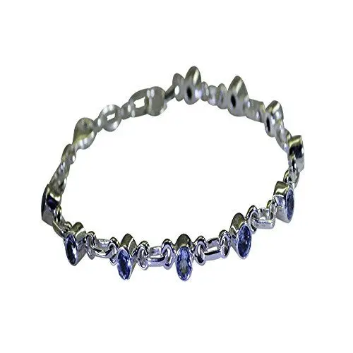Produktbild: CaratYogi Genuine Blue Topas Silber Link Armband Heilung Hummer Klaue Verschluss Blau Schmuck L 6,5-8 Zoll