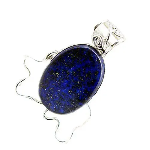 Produktbild: CaratYogi Genuine Lapislazuli Heilstein Halsketten Charms Oval Silber Handgefertigte Lünette Stil Anhänger