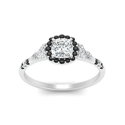 Produktbild: CaratYogi Halo Edwardianischer Verlobungsring Sterling Silber Natur Schwarz Onyx Kissen Schnitt Zierliche Verlobungsringe Zinkeneinstellung Größe 64 Geburtsstein