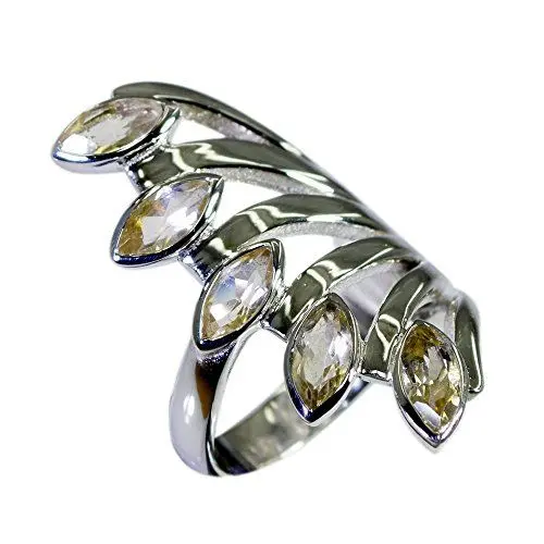 Produktbild: CaratYogi In Silber Echter Citrin Stein Ring Marquise Form Handcrafted Statement Einstellung Größe 54 (17.2)