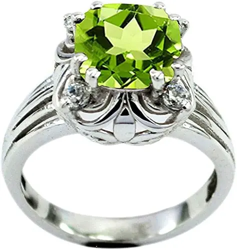 Produktbild: CaratYogi Natürliche Peridot 925 Sterling Silber Krone Zierliche Ringe Chakra Heilung Birthstone Modeschmuck Geschenk Für Frauen, Frau, Freundin Größe 59