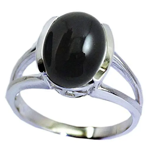Produktbild: CaratYogi Natürlicher schwarzer Onyx-Ring, gespaltener Schaft, 925er Sterlingsilber, Edelstein, Statement-Ring, Schmuck für Männer und Frauen, Ringgröße: I