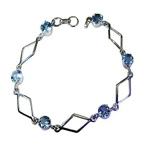 Produktbild: CaratYogi Natural Blue Topas Stein Silber Armband Für Mädchen Link Style Spring Ring Verschluss L 6,5-8 Zoll