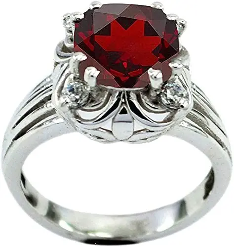Produktbild: CaratYogi Natural Granat 925 Sterling Silber Krone Zierliche Ringe Chakra Heilung Birthstone Modeschmuck Geschenk für Frauen, Frau, Freundin Größe 66