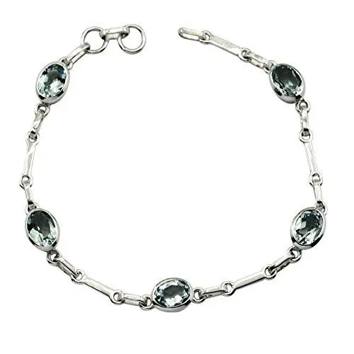 Produktbild: CaratYogi Original Blauer Topas Stein Silber Link Stil Armband Für Frauen Frühling Ring Verschluss L 6,5-8 Zoll