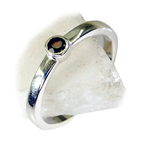 Produktbild: CaratYogi Runde echte Sterling Silber Statement Granat Ringe Lünette Stil Schmuckgröße 63 (20.1)