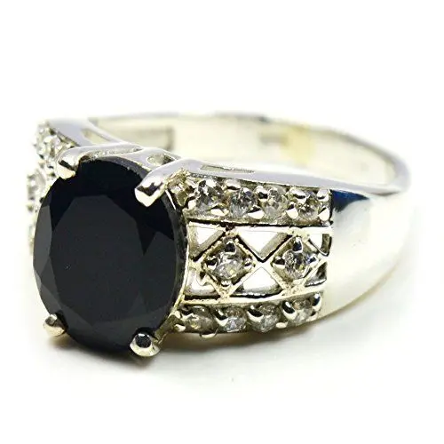 Produktbild: CaratYogi Schönes natürliches Oval Form Schwarz Onyx Ring Sterling Silber Gr. Fernmeldeleitung für Herren - 58 (18.5)