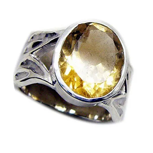 Produktbild: CaratYogi Silber 925 Design Echt Citrin Ring Handgefertigter Stil Facettiert Oval Astrologische Fingergrößen 50 (15.9)
