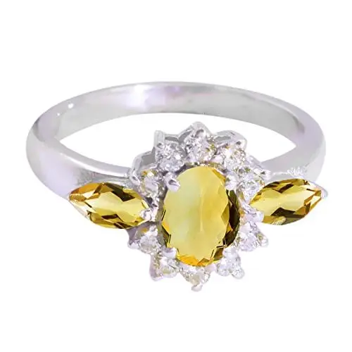 Produktbild: CaratYogi Verlobungsschmuck Sterling Silber Natur Citrin Oval Schöne Design Hochzeit Zinkeneinstellung Größe 51 Besonderes Geschenk für Frauen, Mädchen und Damen