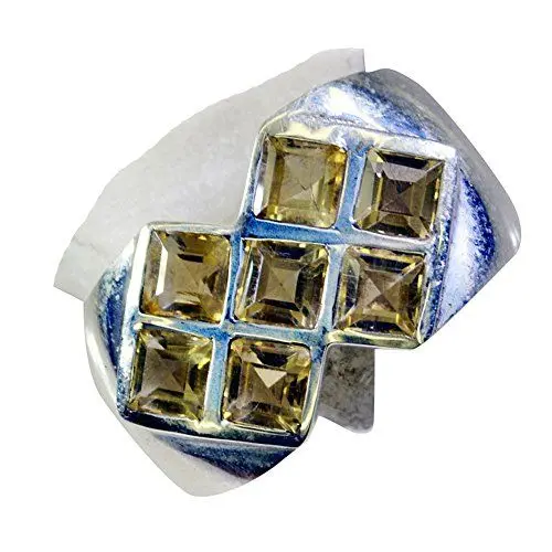 Produktbild: CaratYogi - feiner Citrin-Ring in Silber-Statement-Fassung für Princess-Stil - astrologischer Geburtsstein - Größen 63 (20.1)